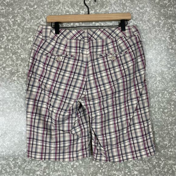 Eddie Bauer Women's Preppy Purple Plaid Bermuda Shorts - Size 10 - 12" Inseam - Picture 7 of 7